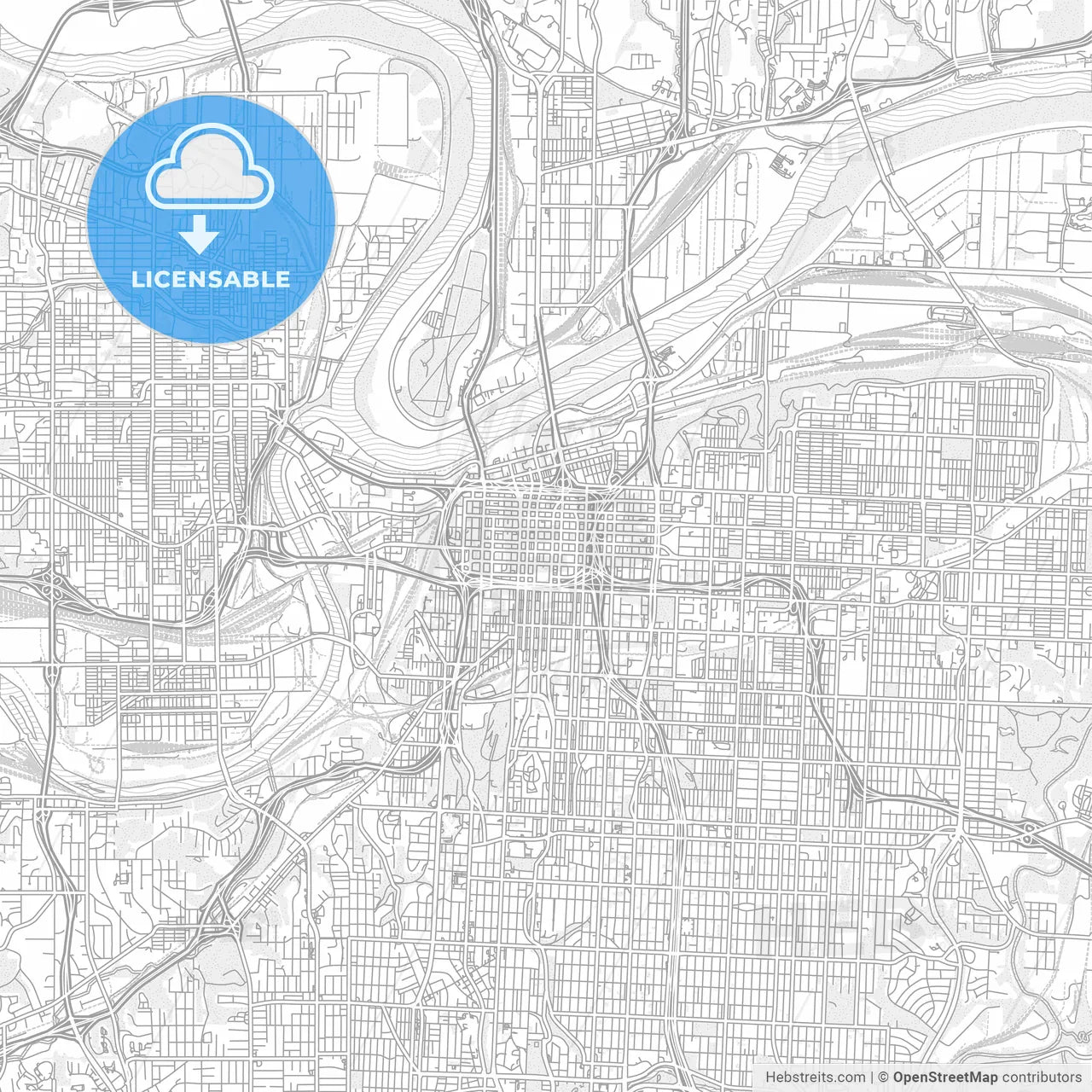Kansas City, Missouri, USA, bright outlined vector map