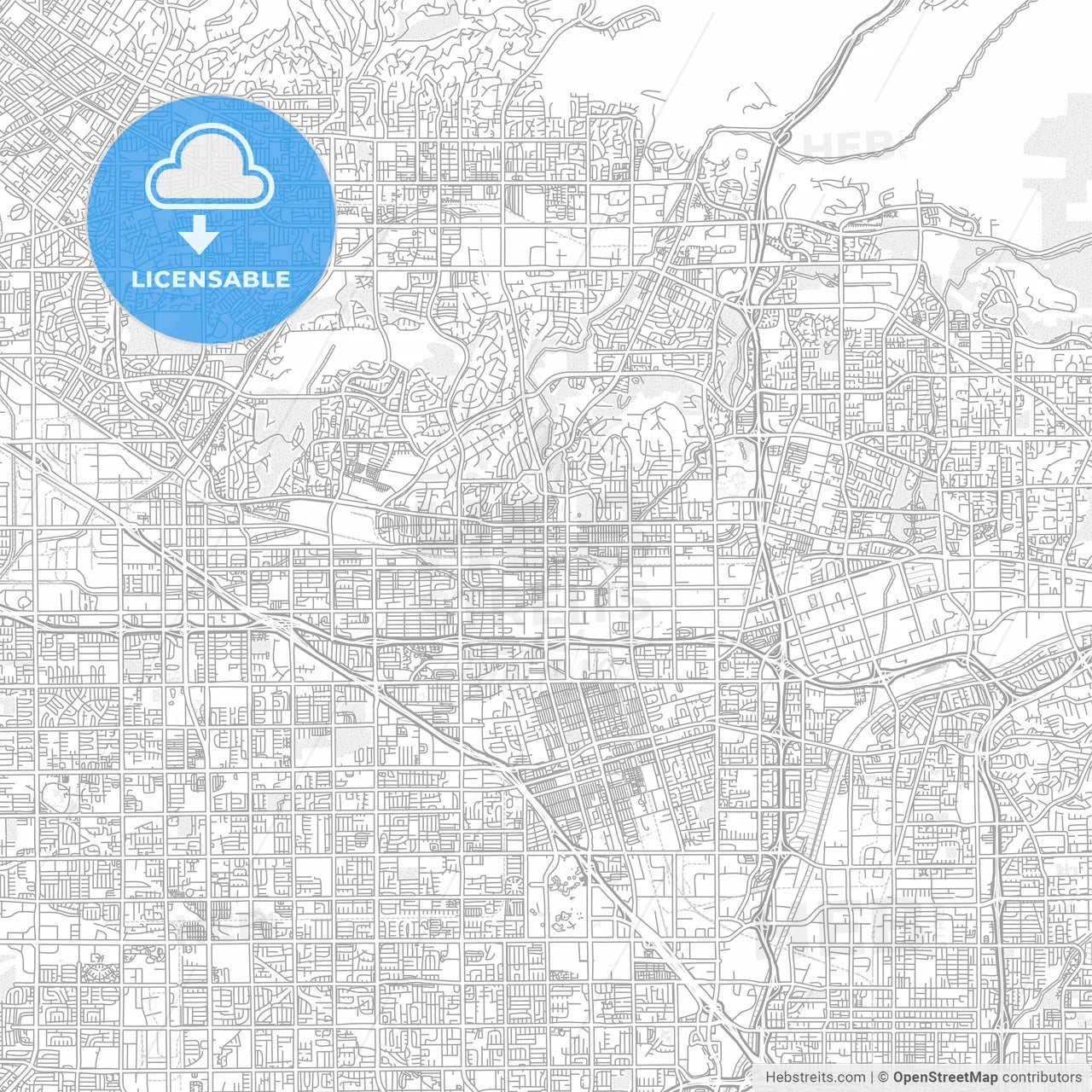 Fullerton, California, USA, bright outlined vector map
