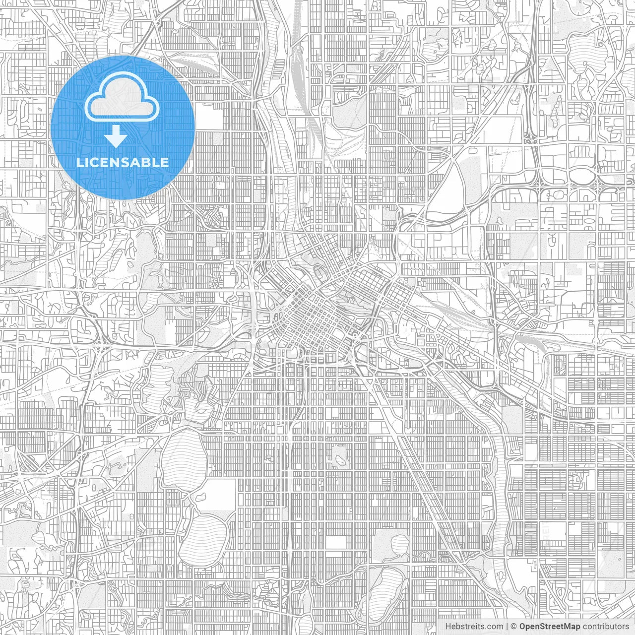 Minneapolis, Minnesota, USA, bright outlined vector map