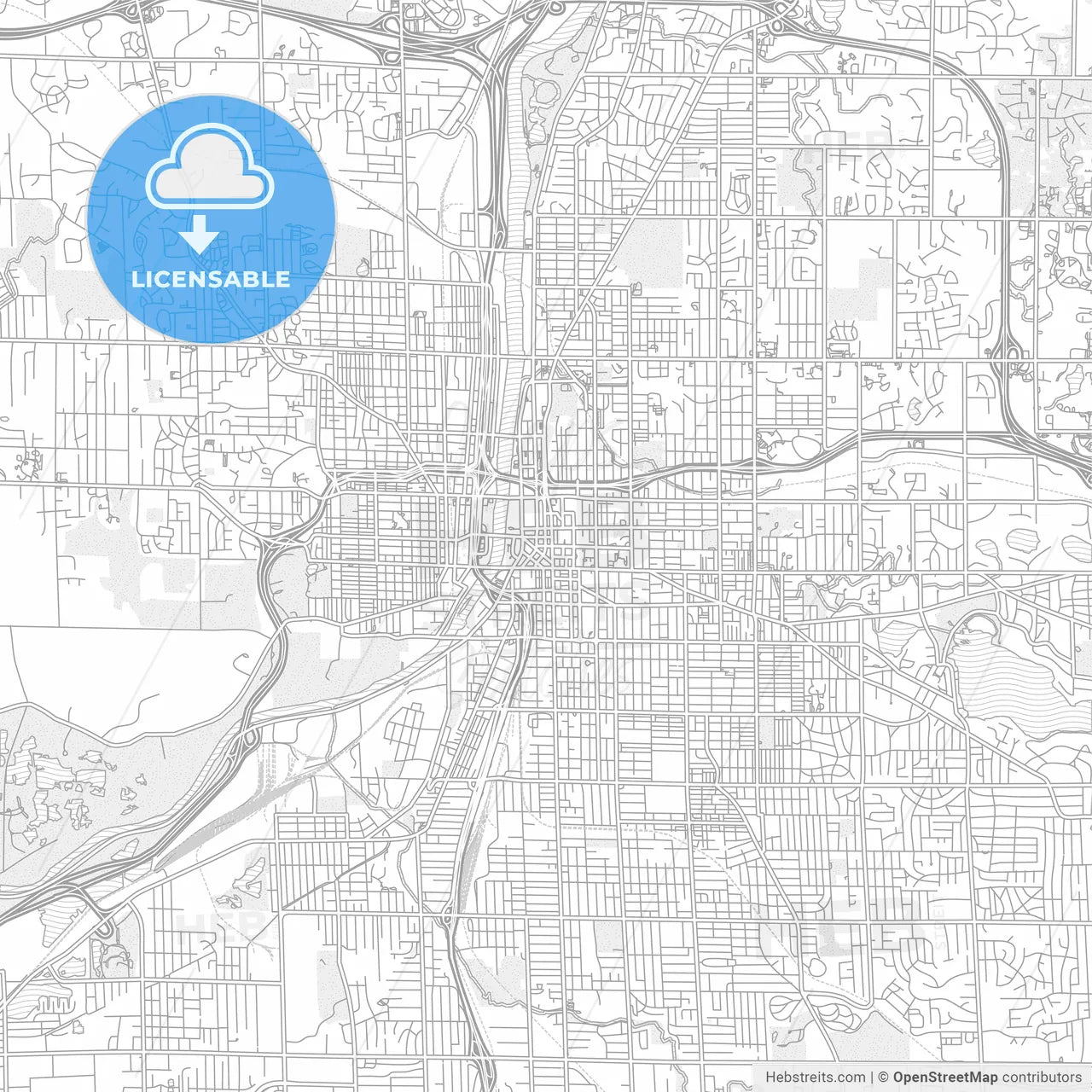Grand Rapids, Michigan, USA, bright outlined vector map