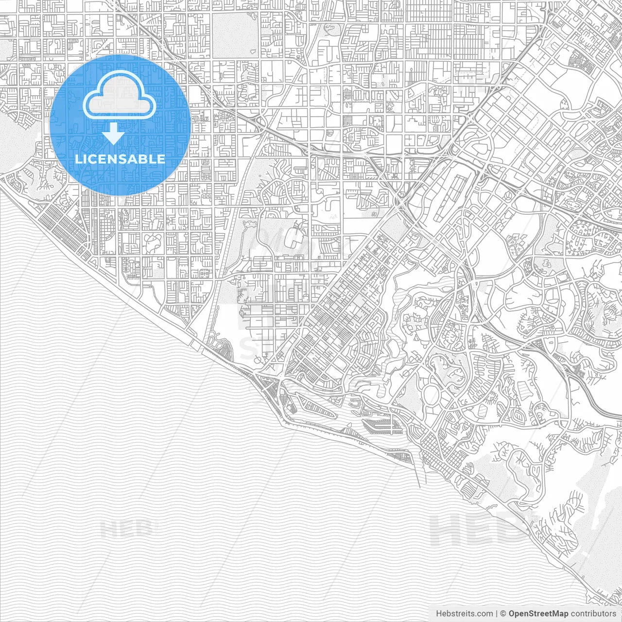 Costa Mesa, California, USA, bright outlined vector map