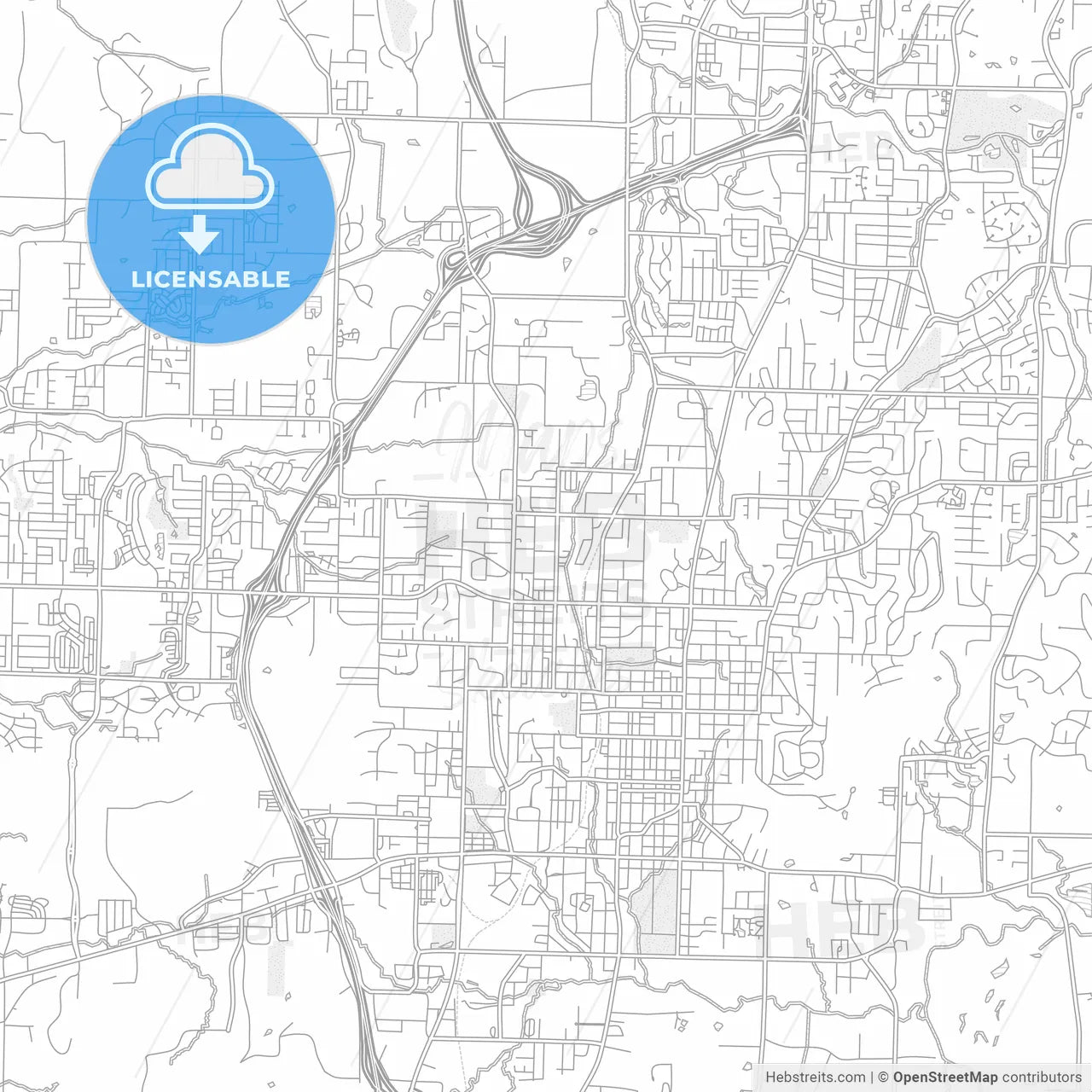 Fayetteville, Arkansas, USA, bright outlined vector map