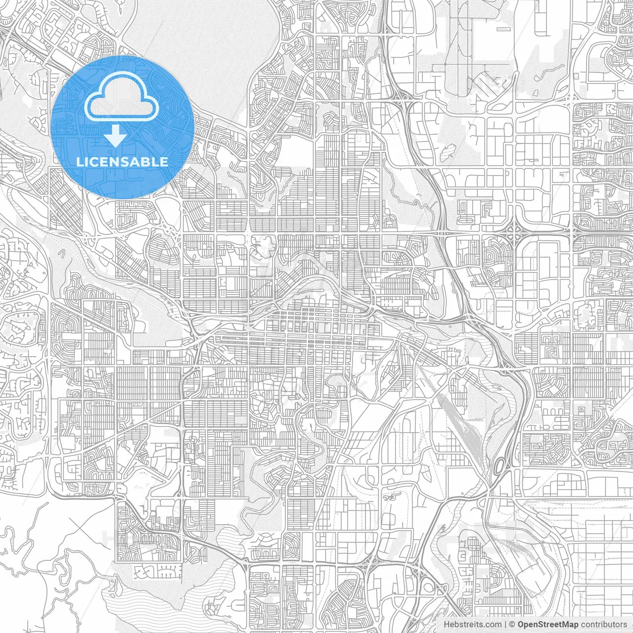 Calgary, Alberta, Canada, bright outlined vector map