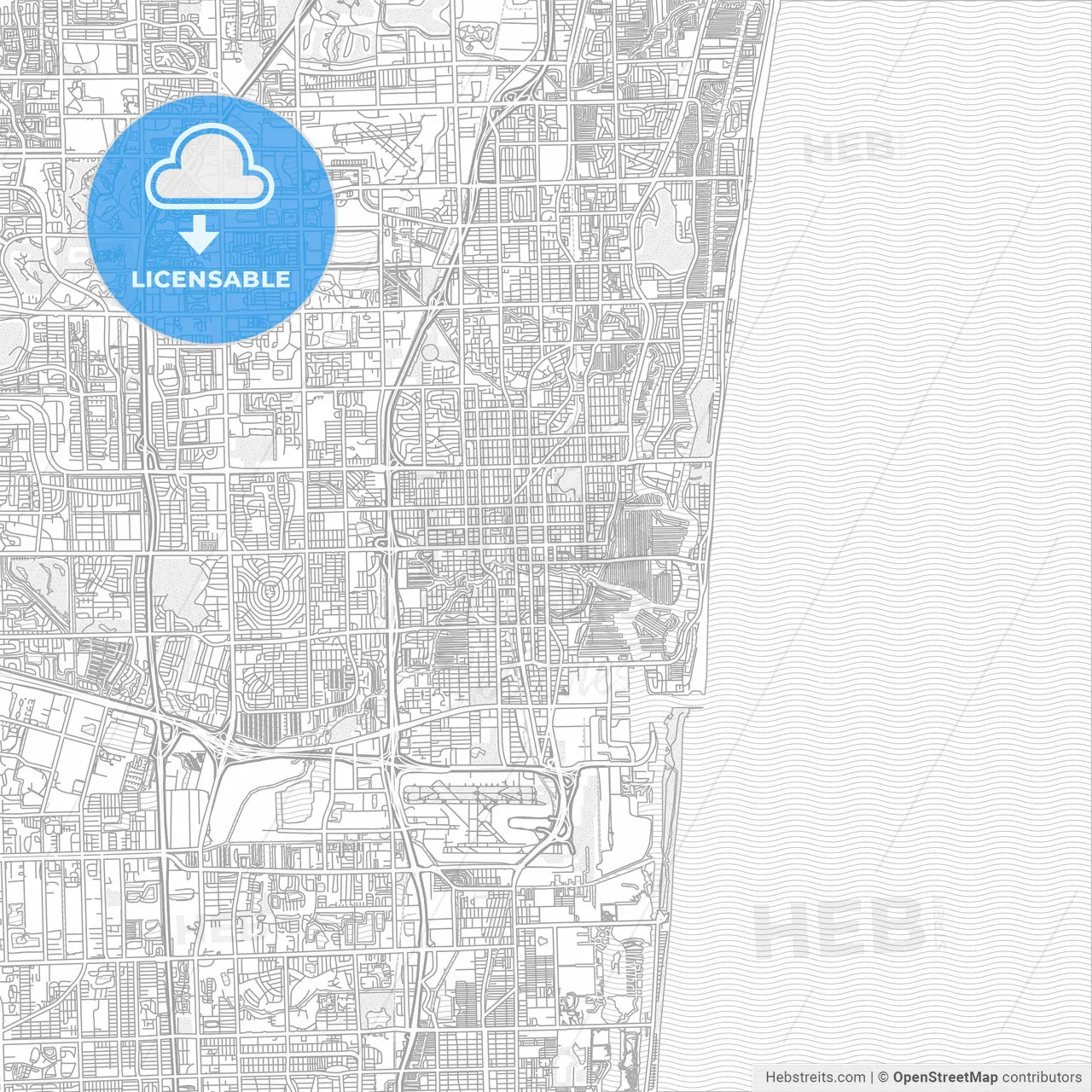 Fort Lauderdale, Florida, USA, bright outlined vector map