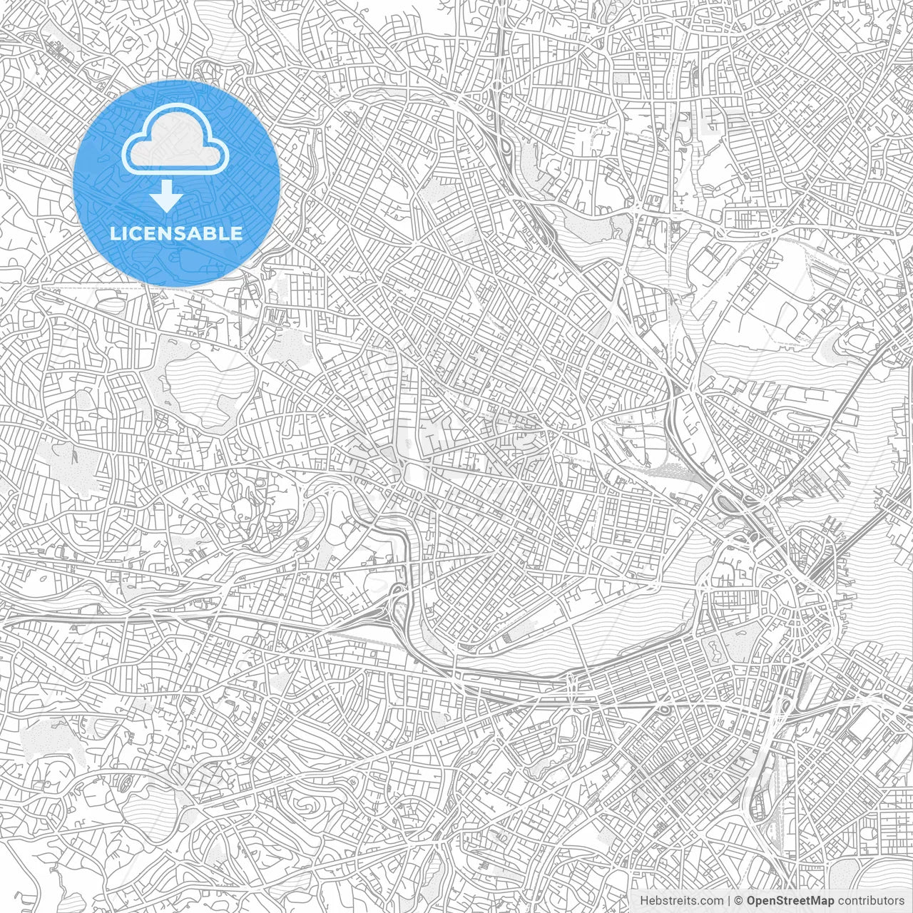 Cambridge, Massachusetts, USA, bright outlined vector map