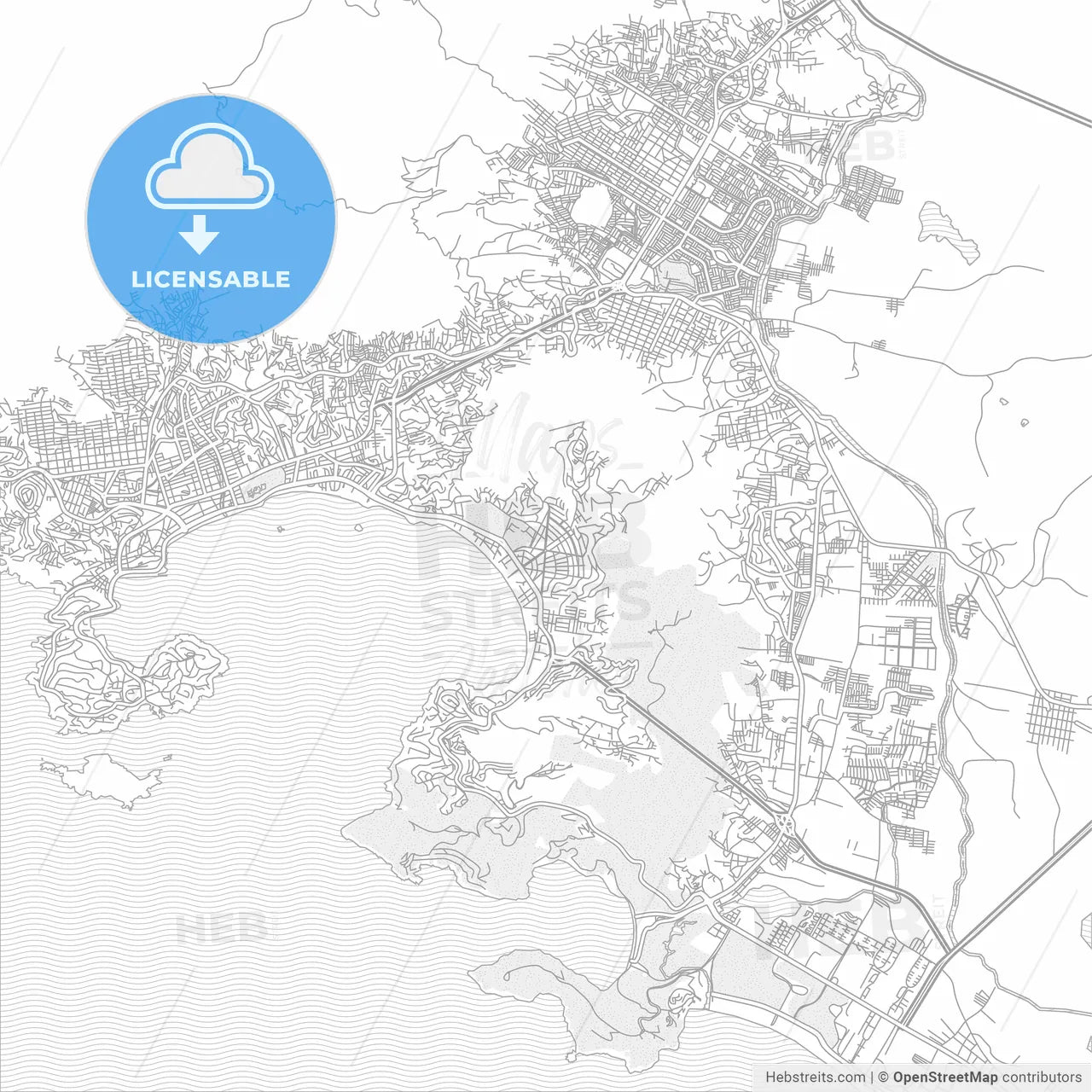 Acapulco, Guerrero, Mexico, bright outlined vector map