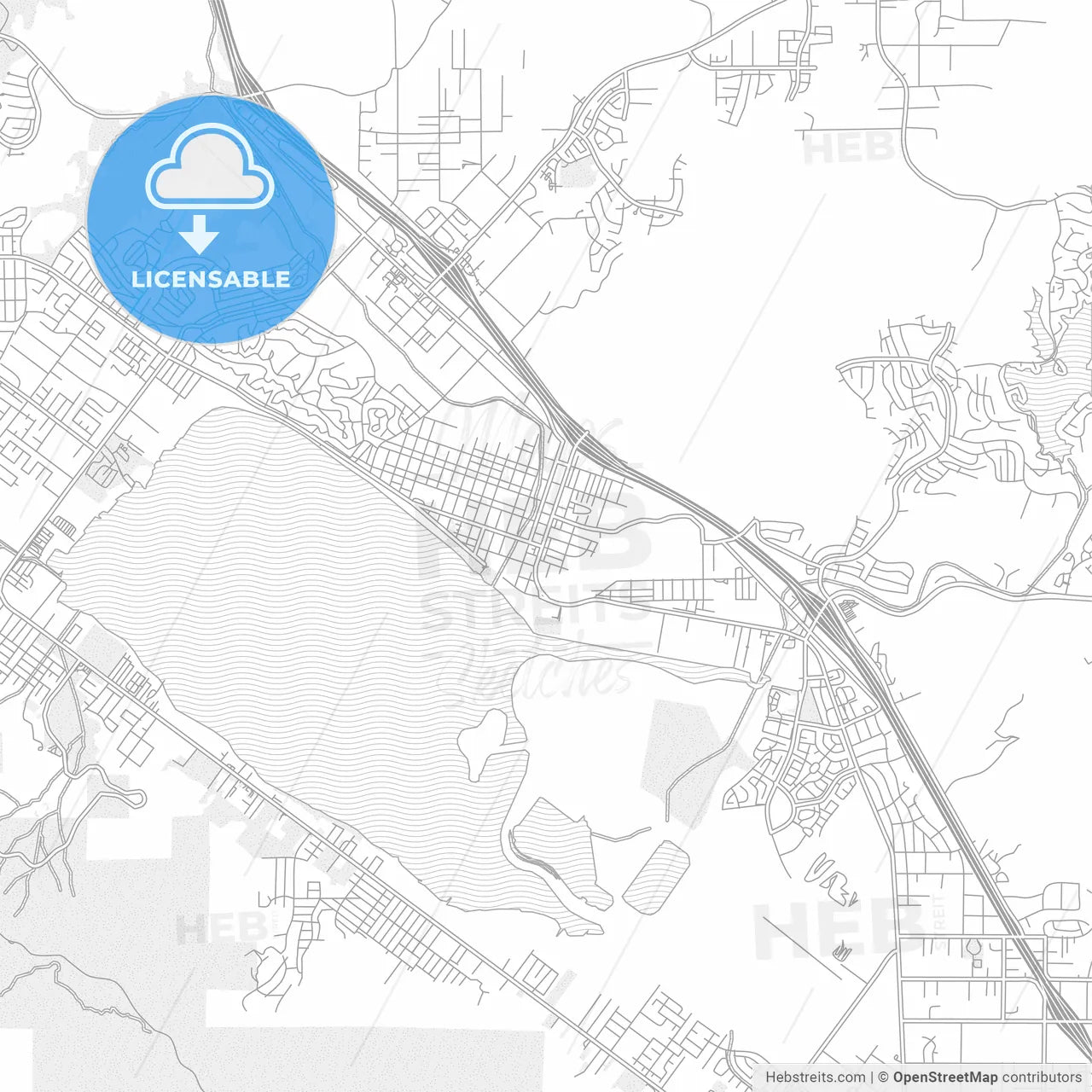 Lake Elsinore, California, USA, bright outlined vector map
