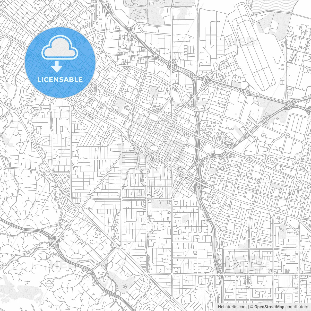 Mountain View, California, USA, bright outlined vector map