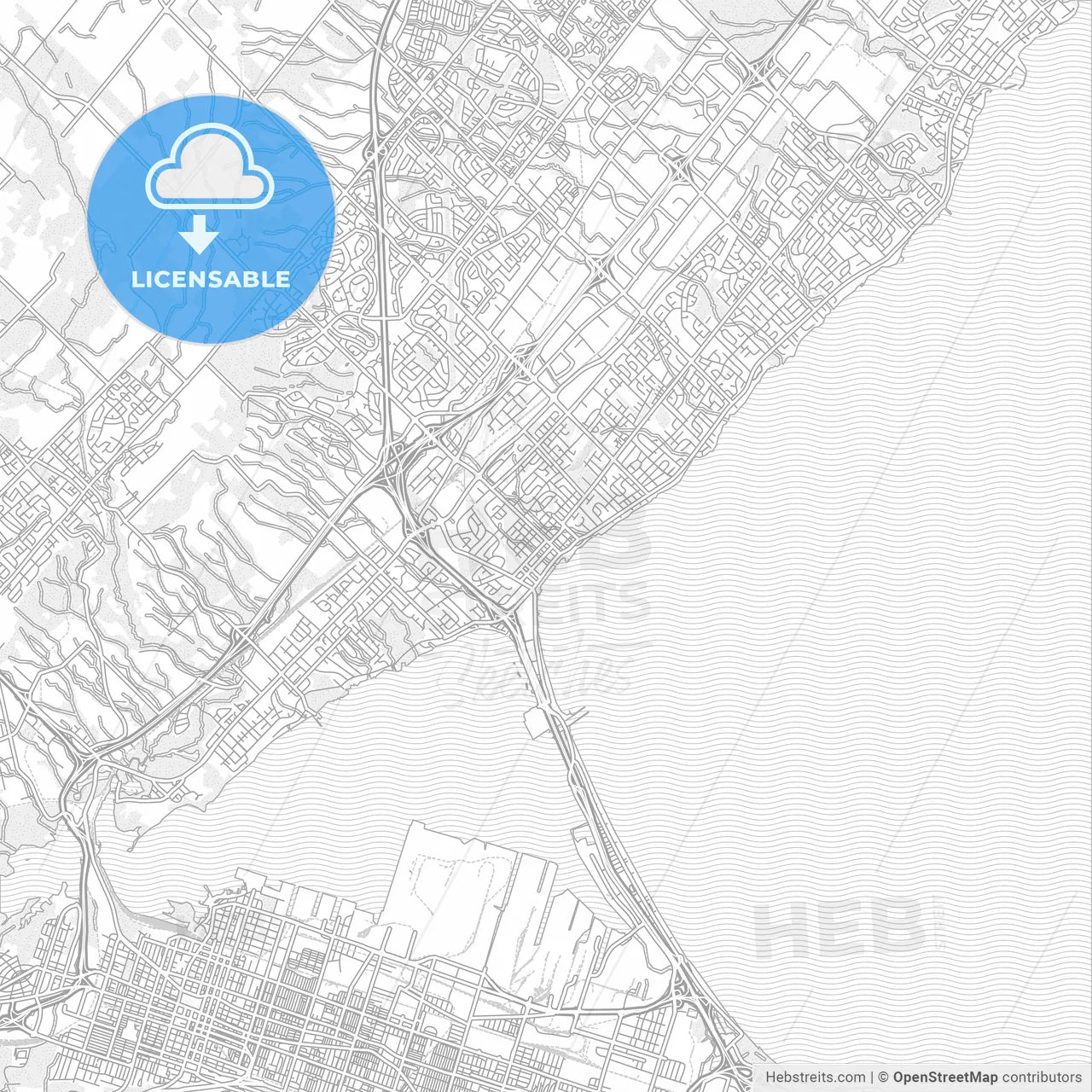 Burlington, Ontario, Canada, bright outlined vector map