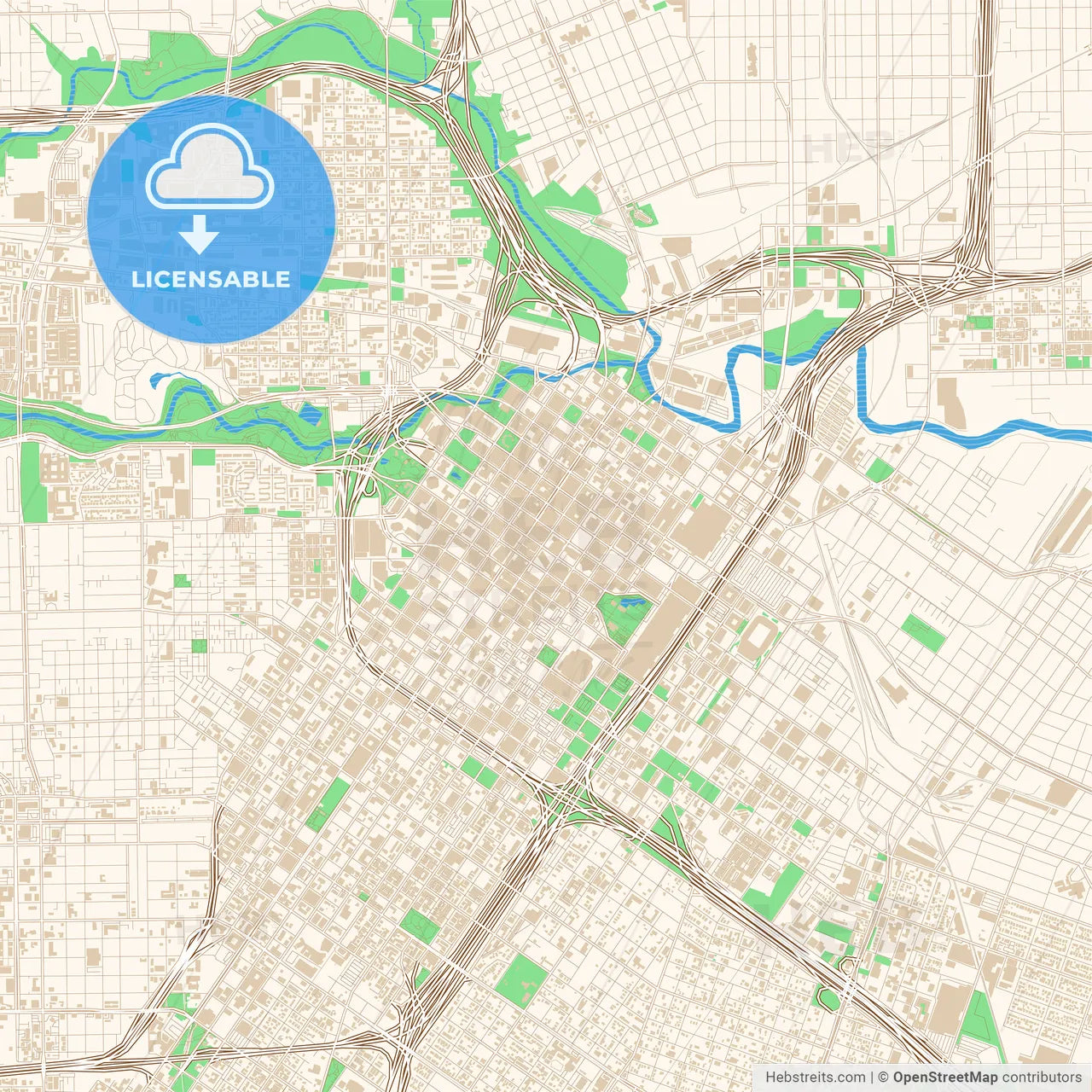 Street map of downtown Houston, Texas