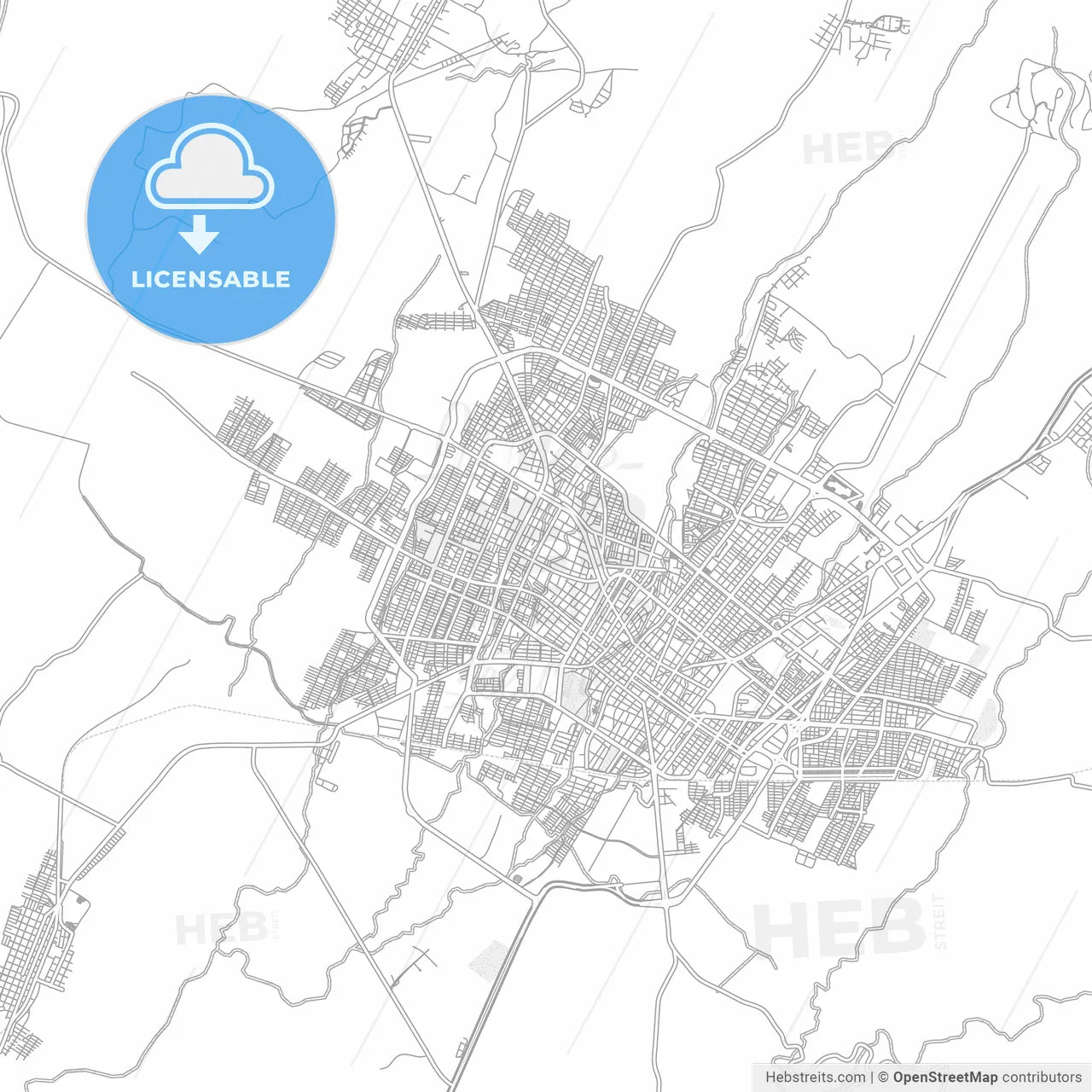 Ciudad de Villa de Álvarez, Colima, Mexico, bright outlined vector map