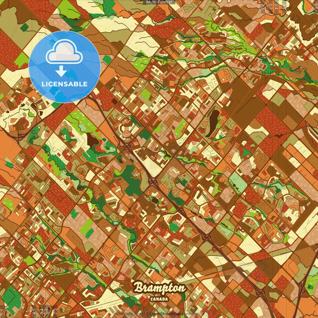 Brampton Canada Farmhouse Poster Art Map Template
