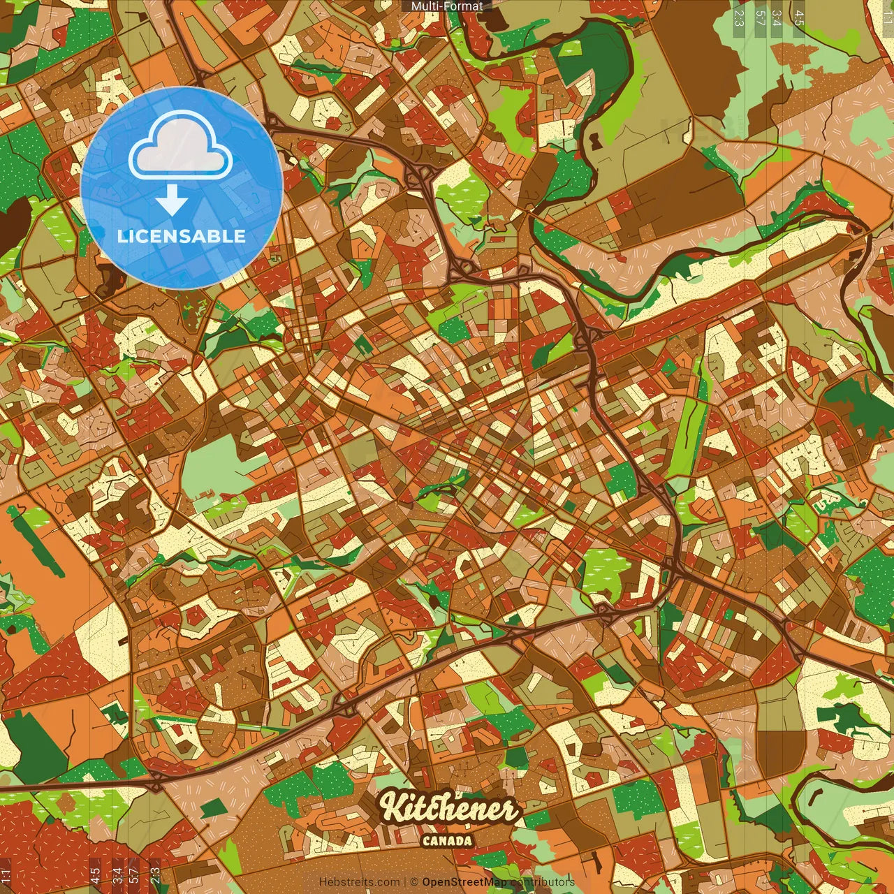 Kitchener Canada Farmhouse Poster Art Map Template