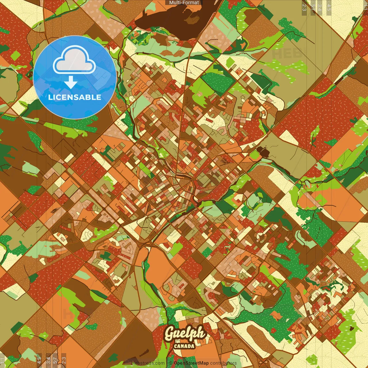 Guelph Canada Farmhouse Poster Art Map Template