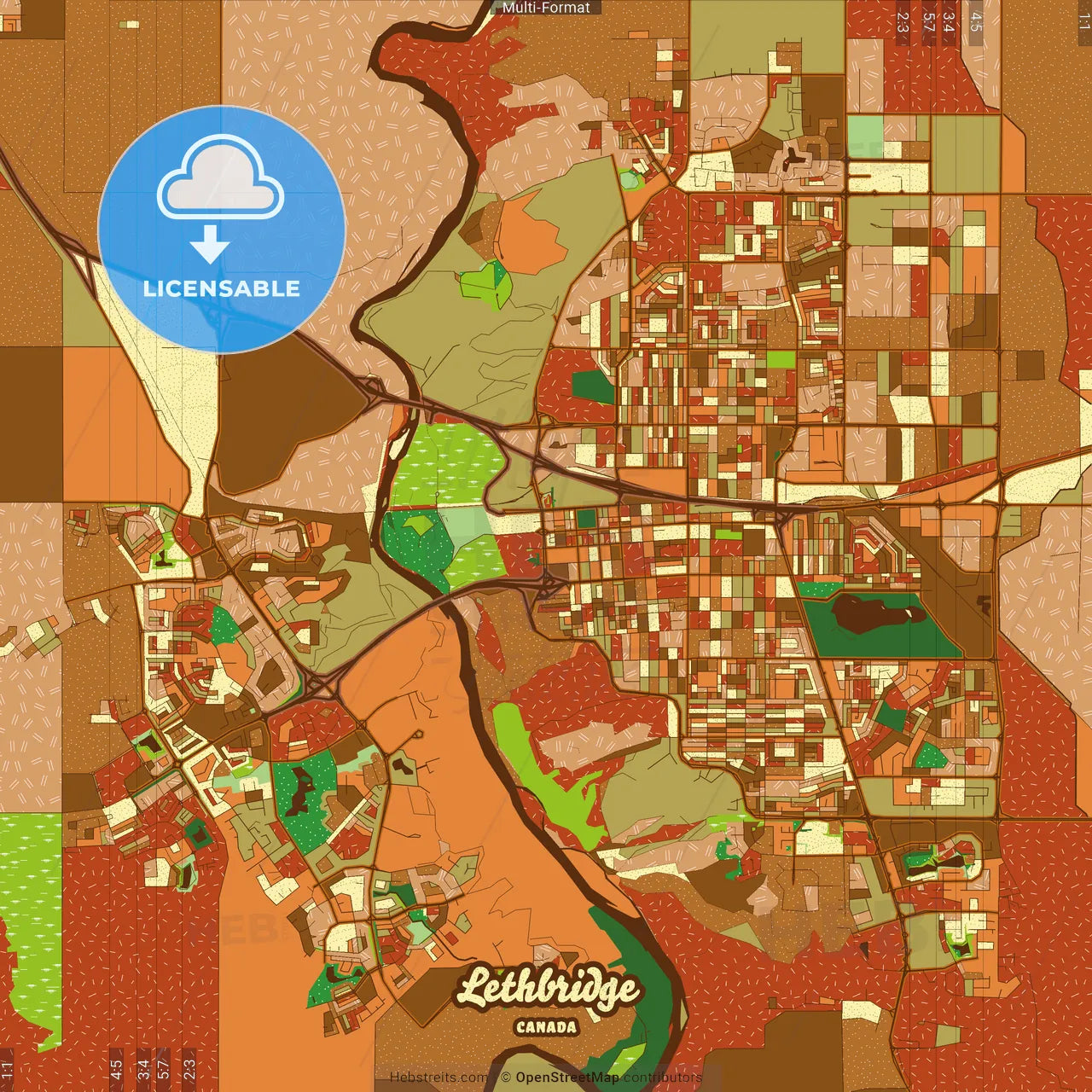 Lethbridge Canada Farmhouse Poster Art Map Template