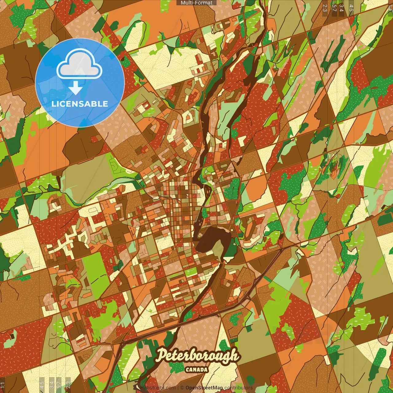 Peterborough Canada Farmhouse Poster Art Map Template