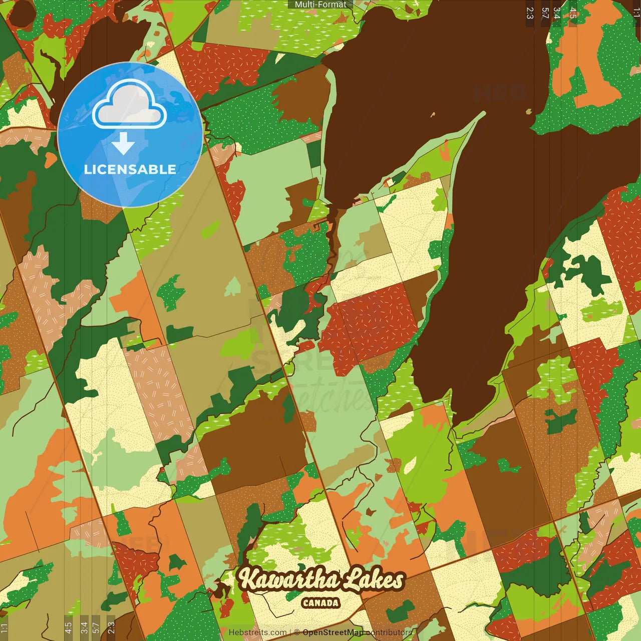 Kawartha Lakes Canada Farmhouse Poster Art Map Template