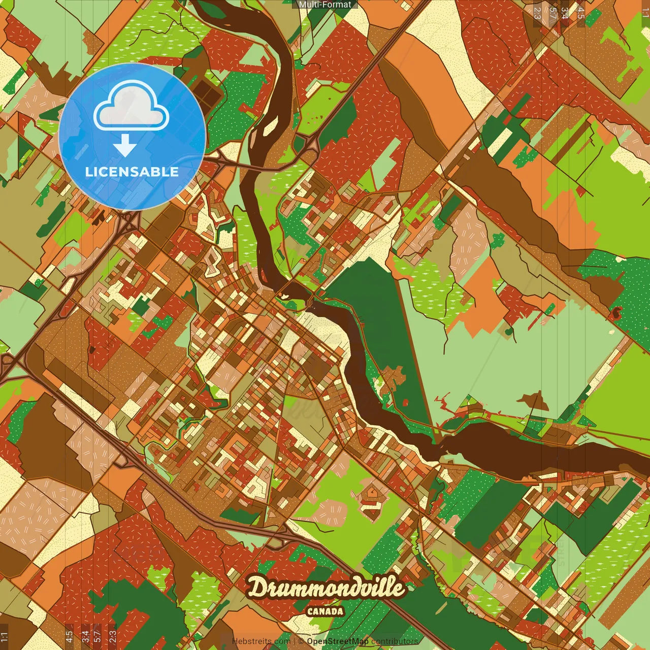 Drummondville Canada Farmhouse Poster Art Map Template