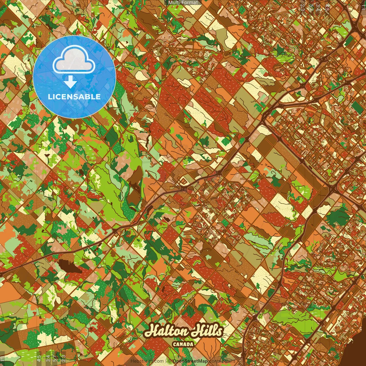 Halton Hills Canada Farmhouse Poster Art Map Template