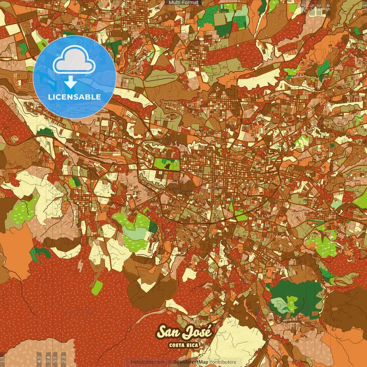 San José Costa Rica Farmhouse Poster Art Map Template