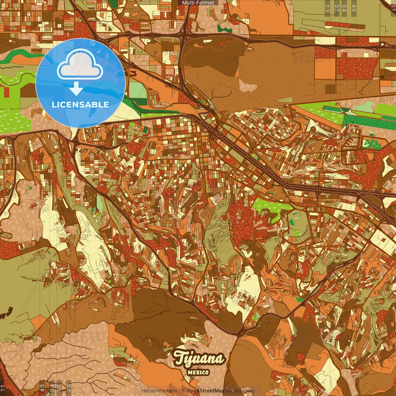 Tijuana Mexico Farmhouse Poster Art Map Template