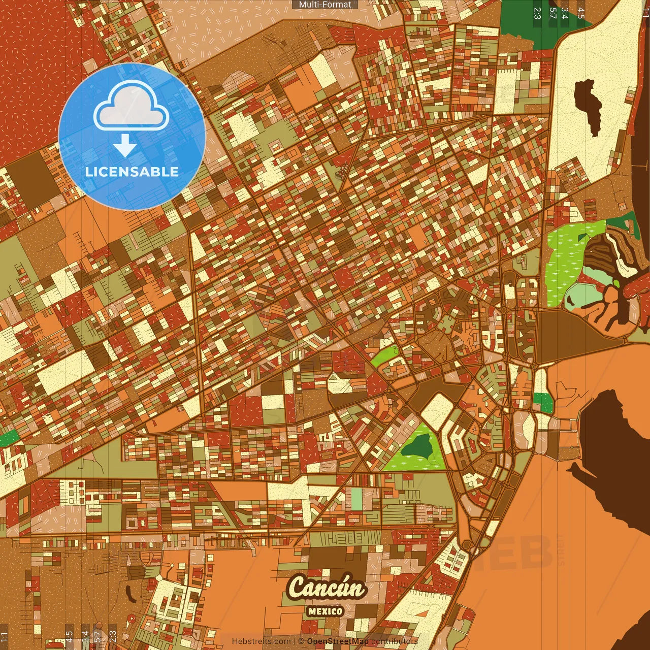 Cancún Mexico Farmhouse Poster Art Map Template