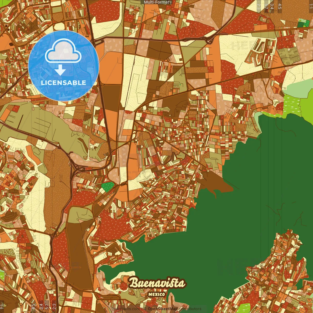 Buenavista Mexico Farmhouse Poster Art Map Template