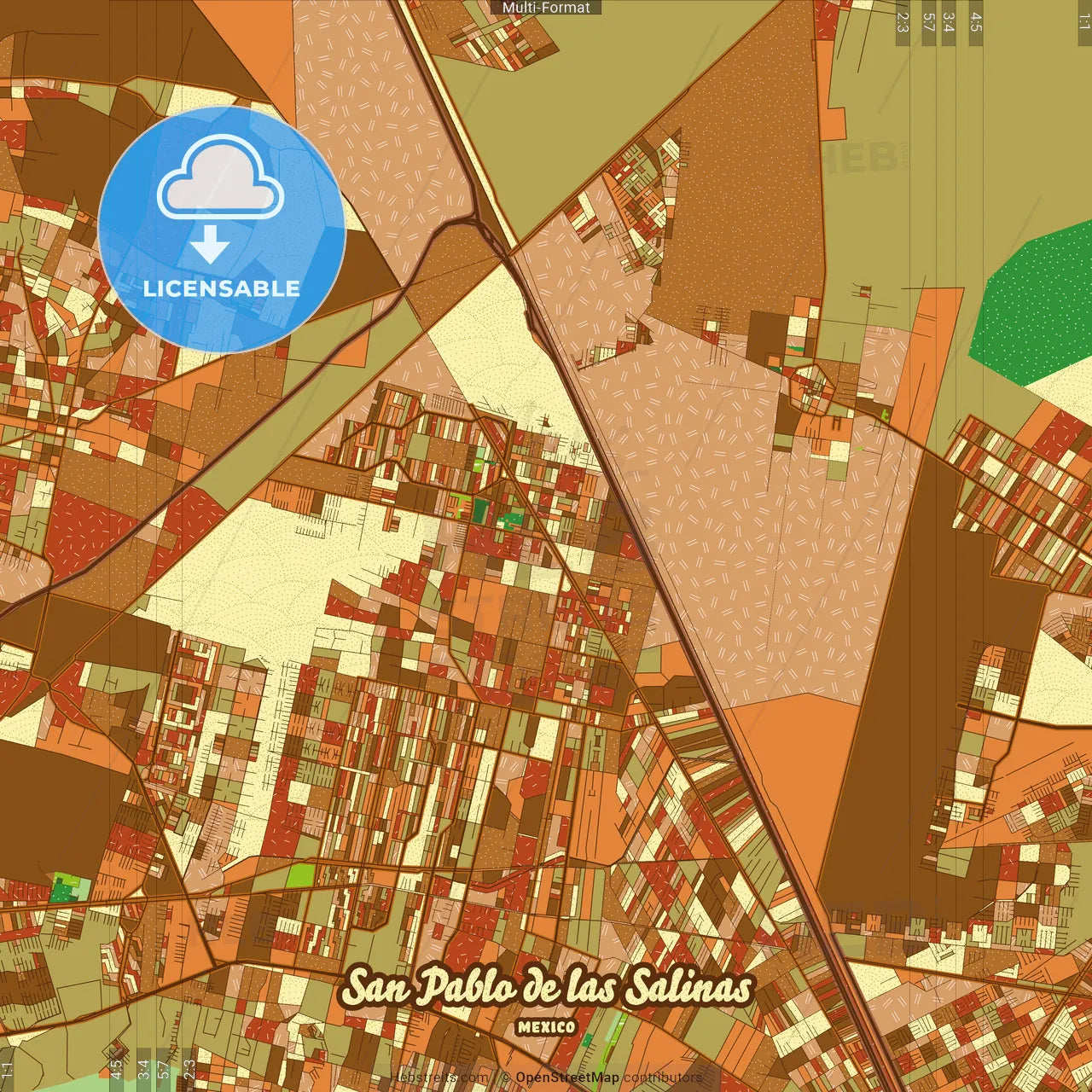 San Pablo de las Salinas Mexico Farmhouse Poster Art Map Template