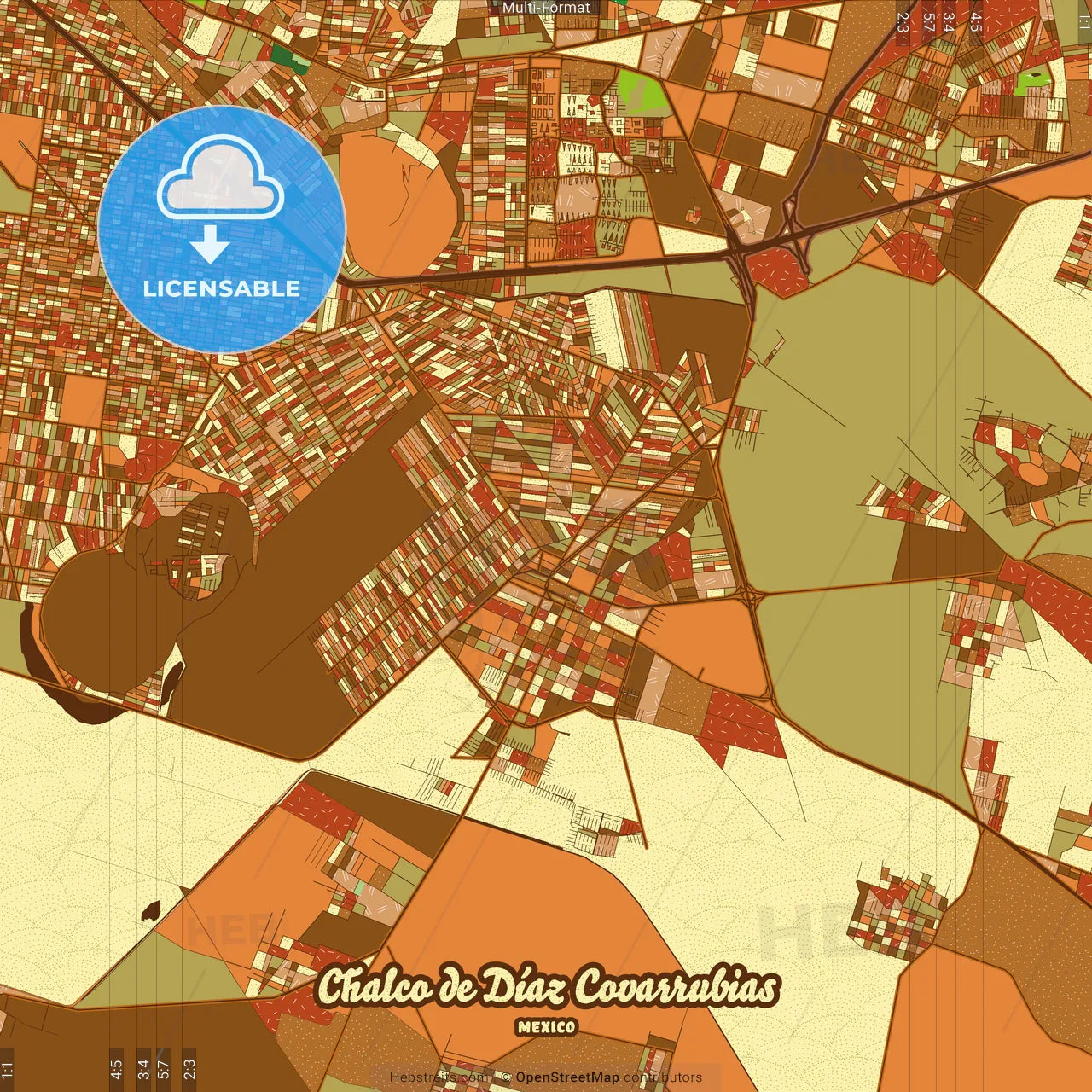 Chalco de Díaz Covarrubias Mexico Farmhouse Poster Art Map Template