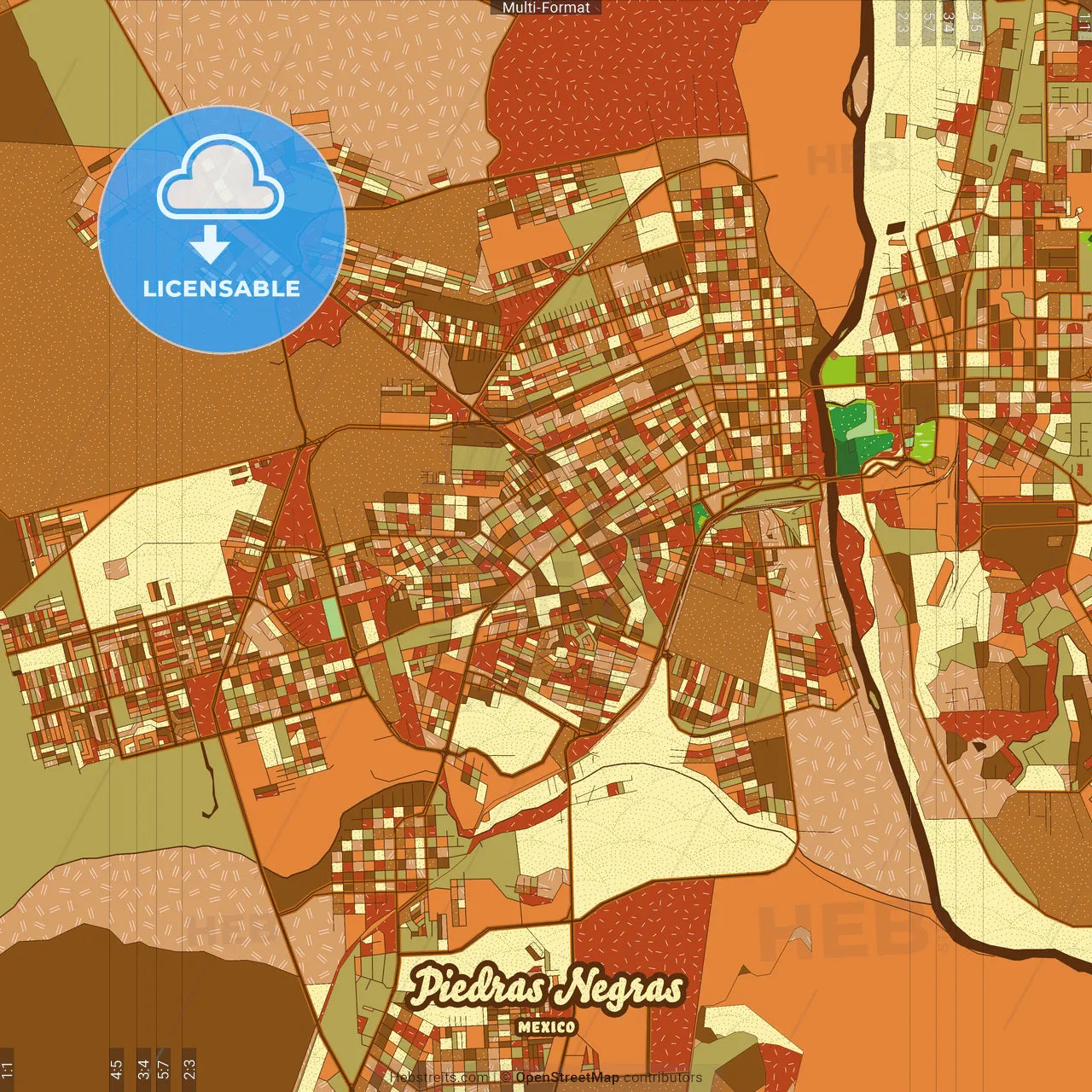 Piedras Negras Mexico Farmhouse Poster Art Map Template