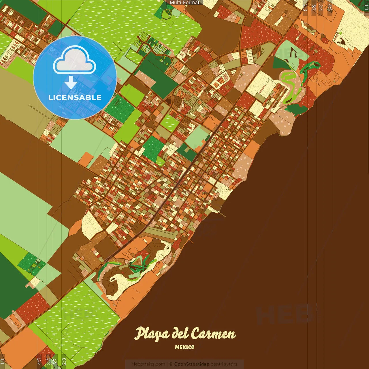 Playa del Carmen Mexico Farmhouse Poster Art Map Template