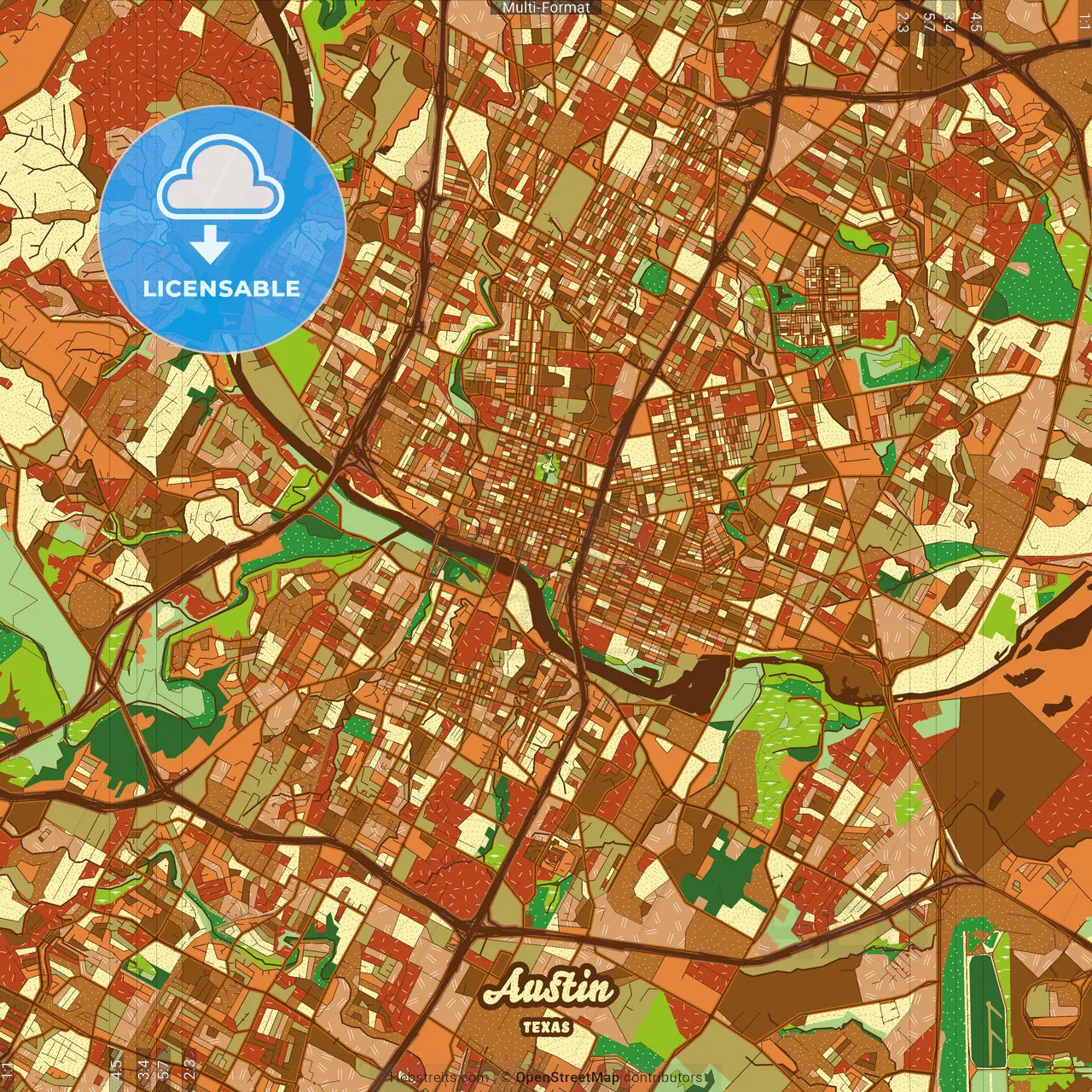 Austin Texas Farmhouse Poster Art Map Template