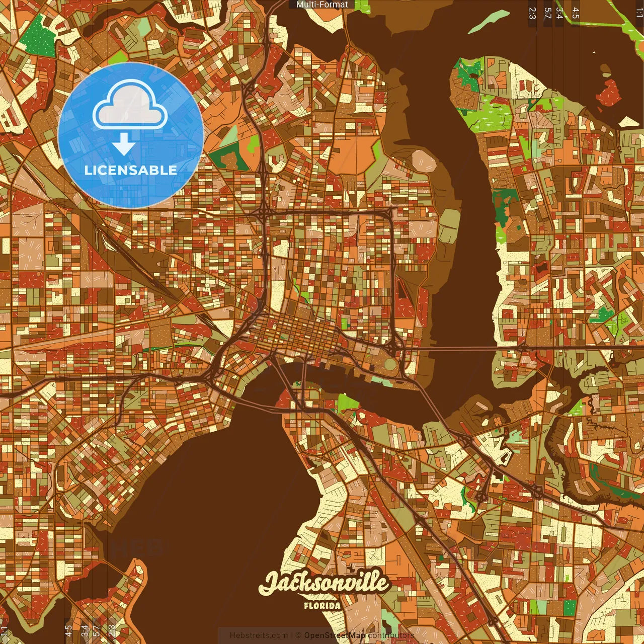 Jacksonville Florida Farmhouse Poster Art Map Template