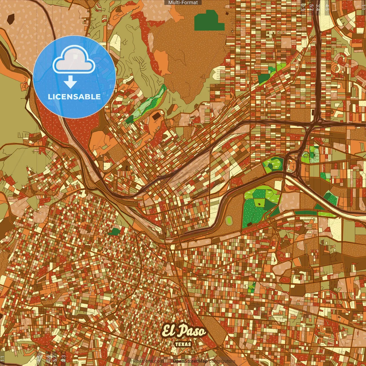 El Paso Texas Farmhouse Poster Art Map Template