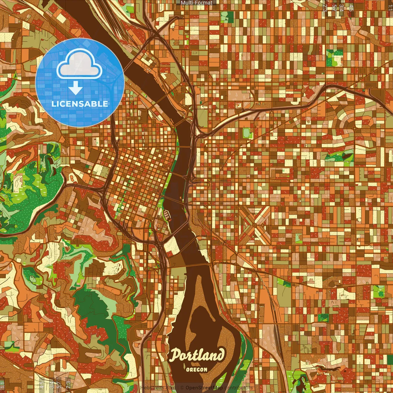 Portland Oregon Farmhouse Poster Art Map Template