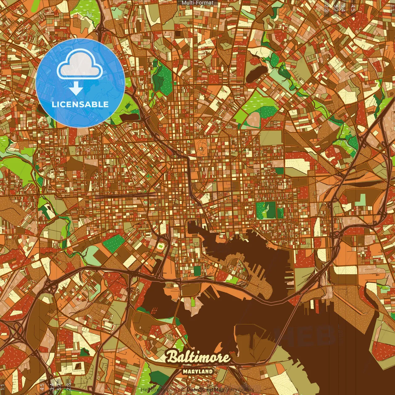 Baltimore Maryland Farmhouse Poster Art Map Template