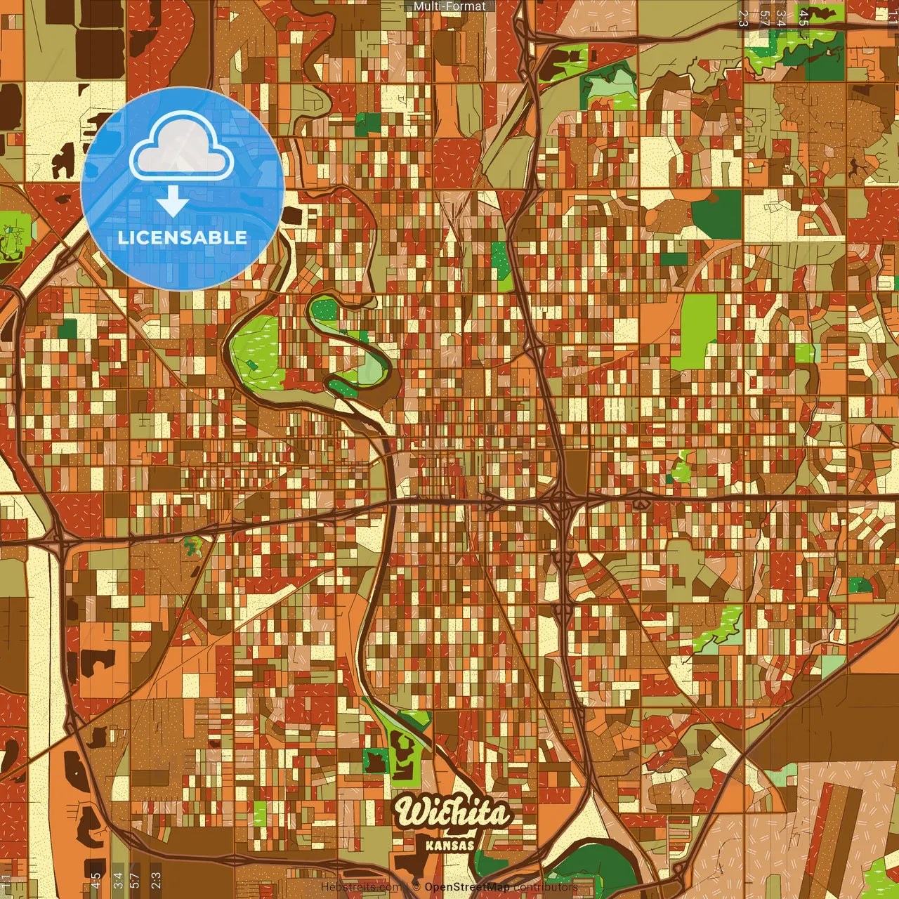 Wichita Kansas Farmhouse Poster Art Map Template