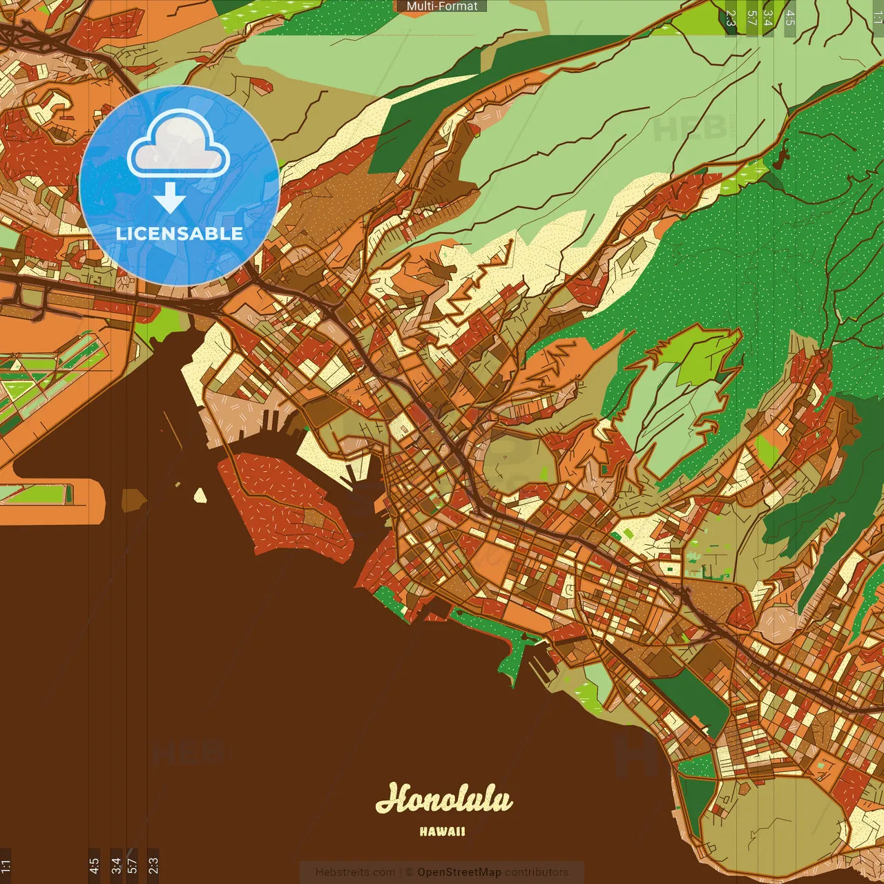 Honolulu Hawaii Farmhouse Poster Art Map Template
