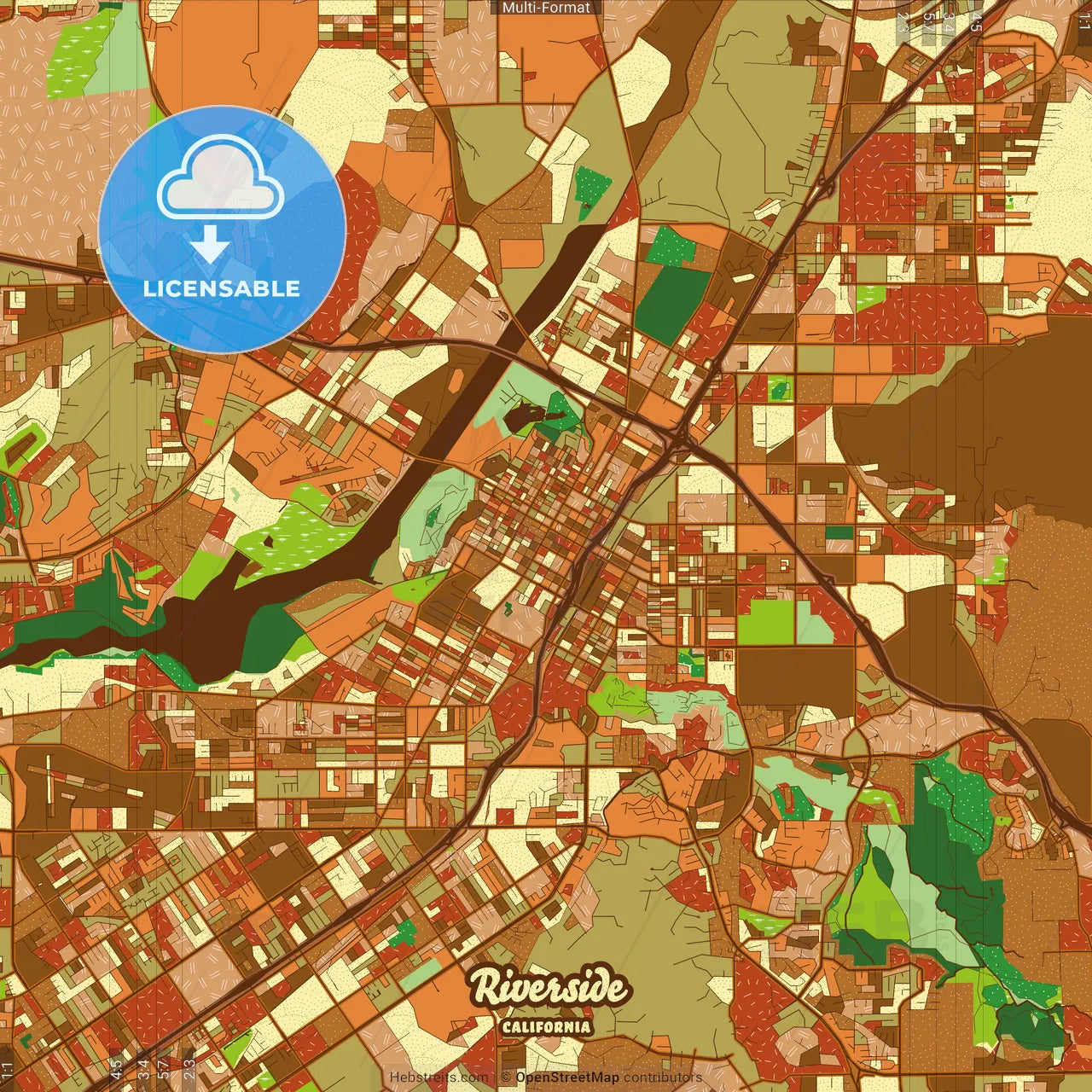 Riverside California Farmhouse Poster Art Map Template