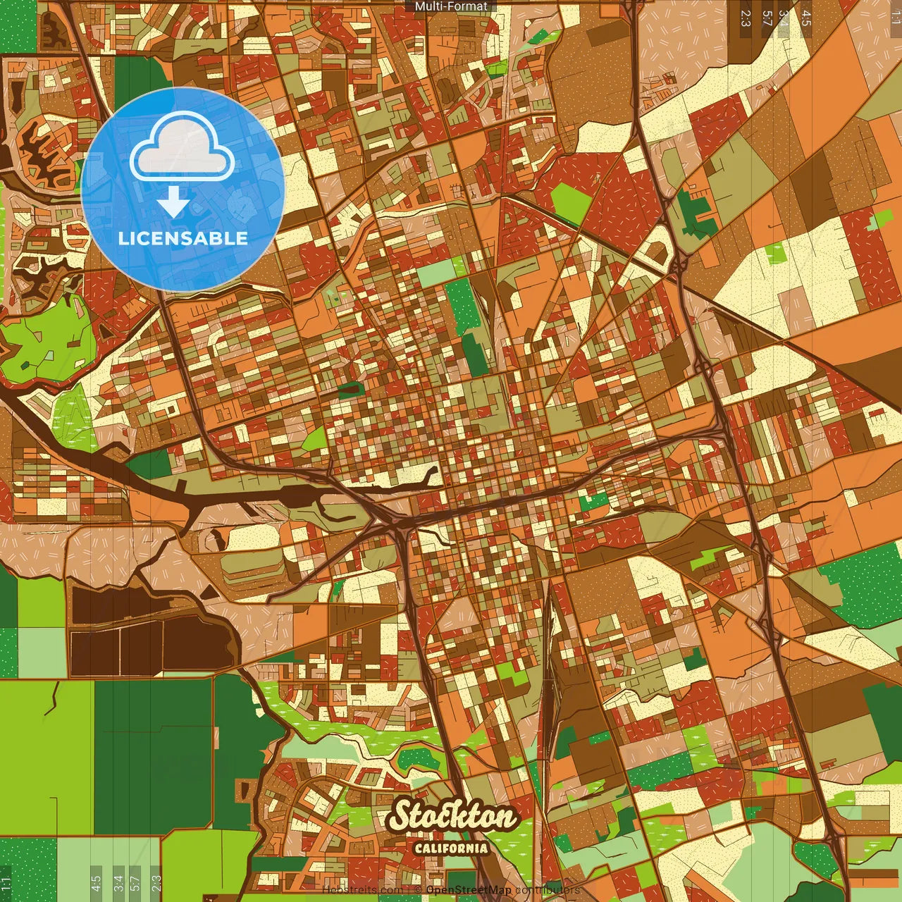 Stockton California Farmhouse Poster Art Map Template