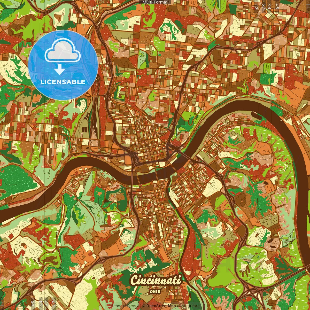 Cincinnati Ohio Farmhouse Poster Art Map Template