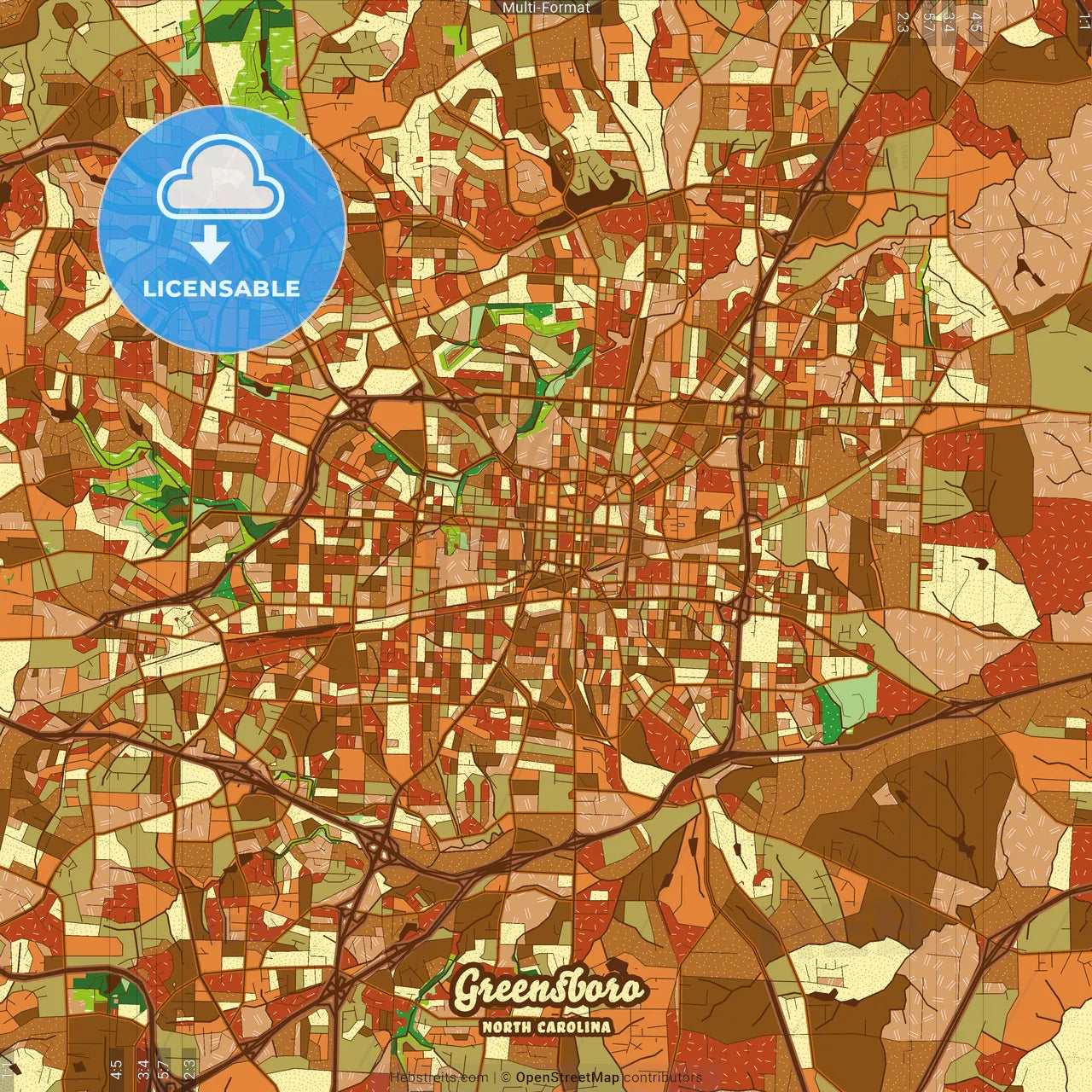 Greensboro North Carolina Farmhouse Poster Art Map Template