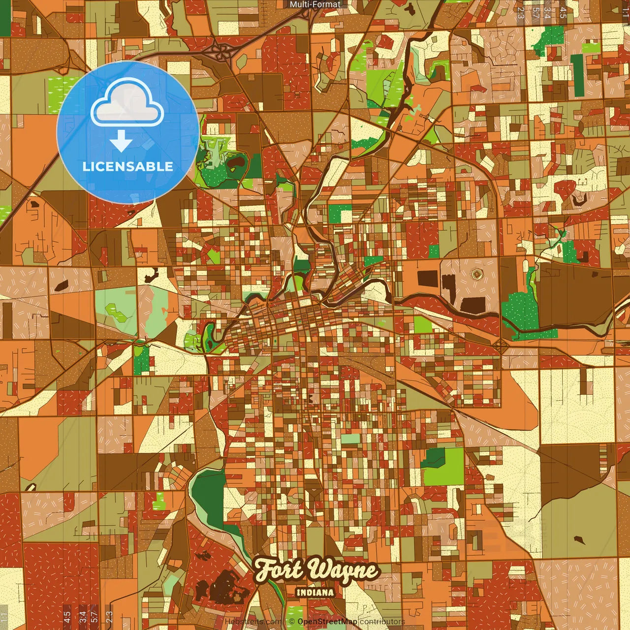 Fort Wayne Indiana Farmhouse Poster Art Map Template