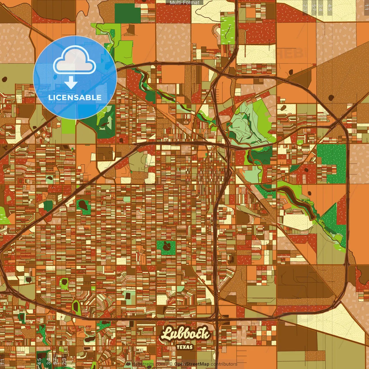 Lubbock Texas Farmhouse Poster Art Map Template