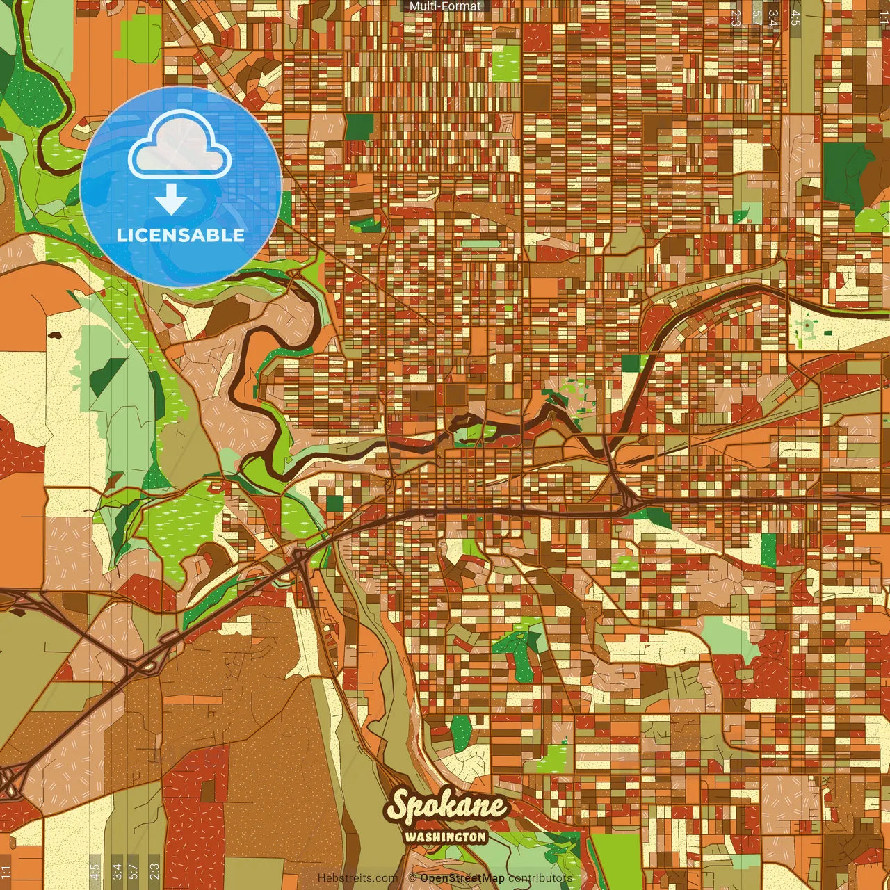 Spokane Washington Farmhouse Poster Art Map Template