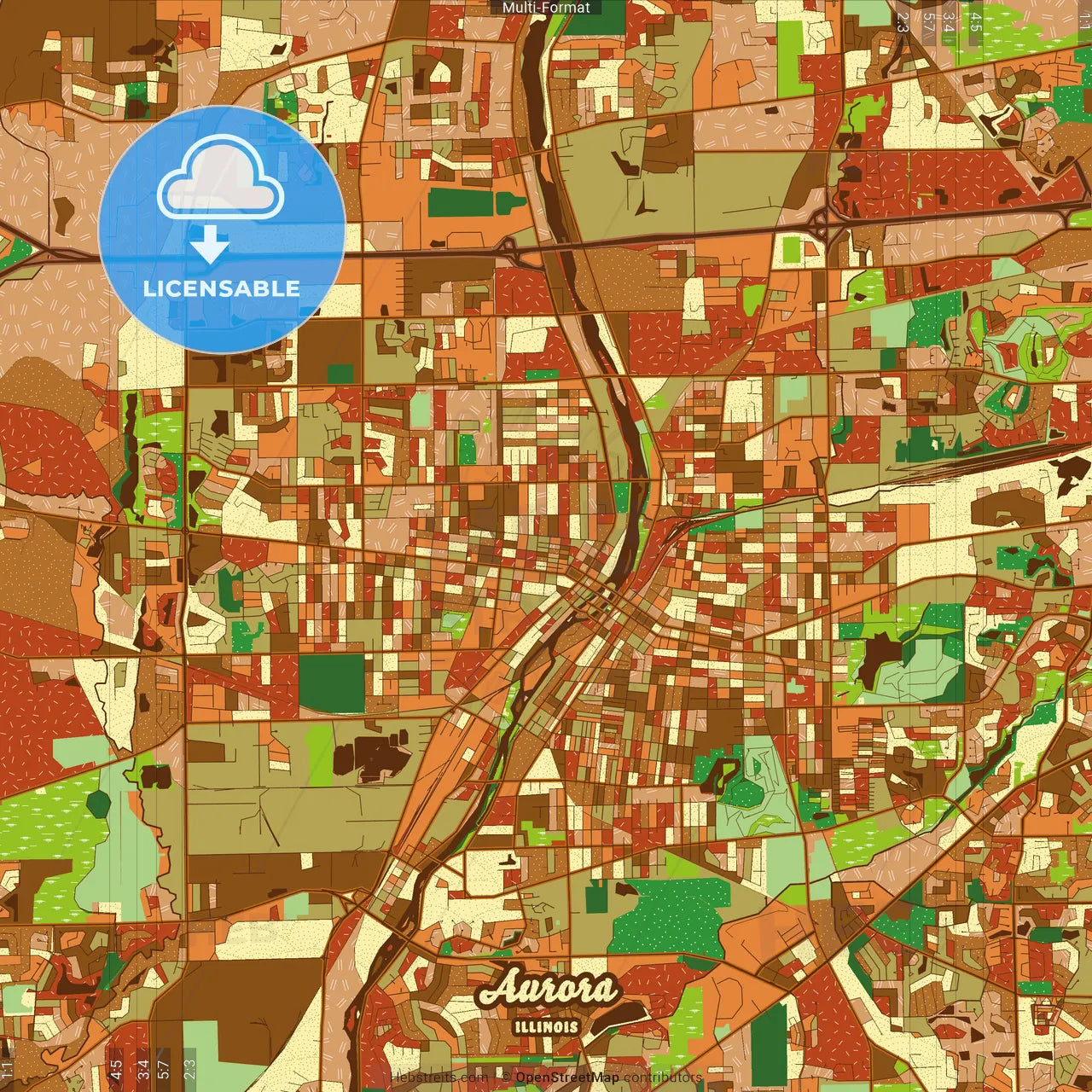 Aurora Illinois Farmhouse Poster Art Map Template