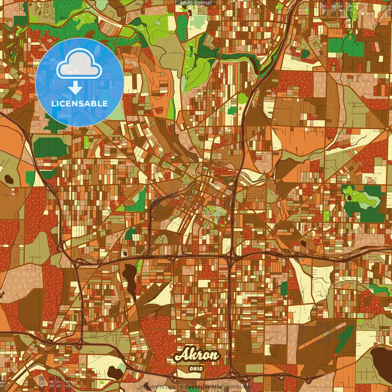 Akron Ohio Farmhouse Poster Art Map Template