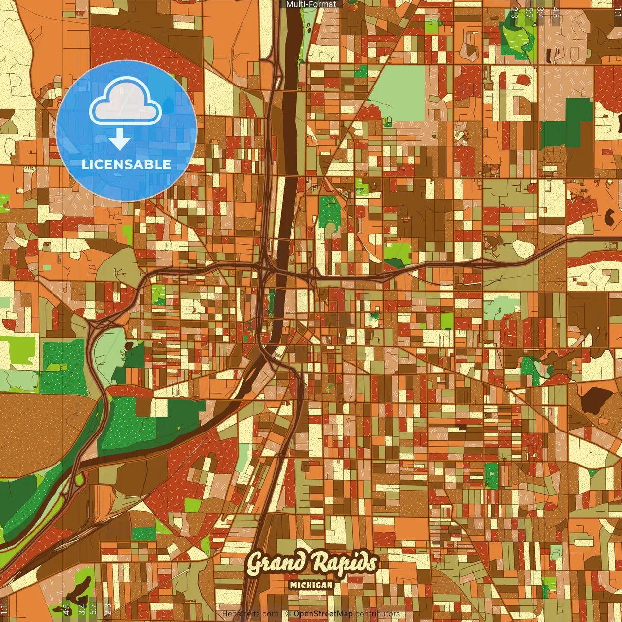 Grand Rapids Michigan Farmhouse Poster Art Map Template