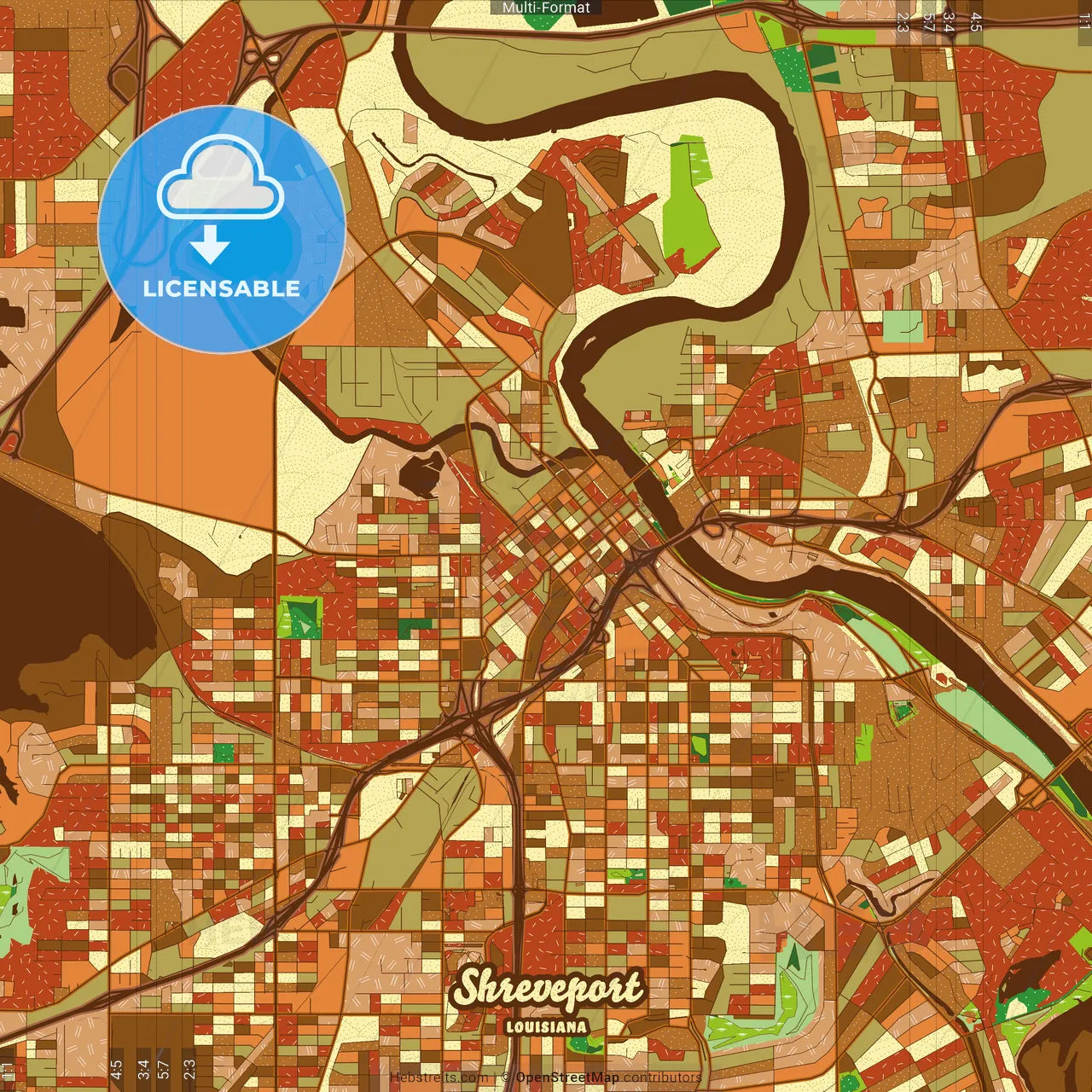 Shreveport Louisiana Farmhouse Poster Art Map Template