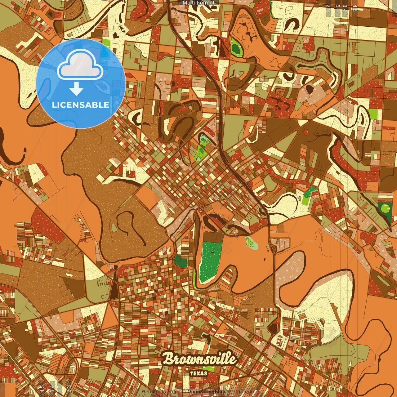 Brownsville Texas Farmhouse Poster Art Map Template